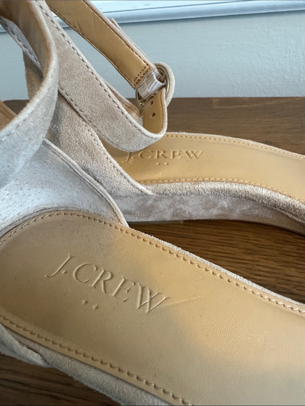 J Crew Ankle-Strap Suede Leather Sandal in Creamy Beige - Picture 7 of 8